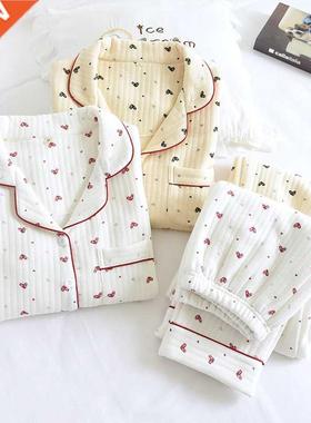 Autun Winter Cute Pajaas Set Sleepwear Thicken War Cotton