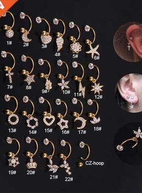 Chissen 1pc 6/8mm Stainless Steel Cz Hoop Dangle Piercing Ea