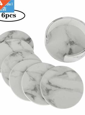 6pcs Home Decor Marble PU Leather Round Square Drink Coaster