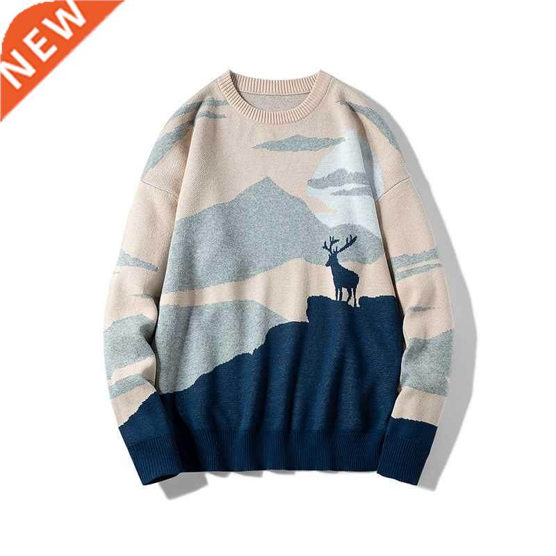 Spring and Autumn Anime Knitted Sweater Men Oversized Vintag