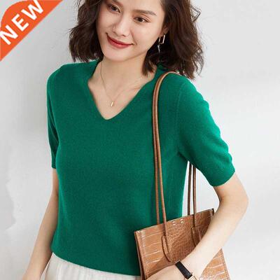 Four Seasons Moze Summer New Knitted Short Sleeve Ladies V-N