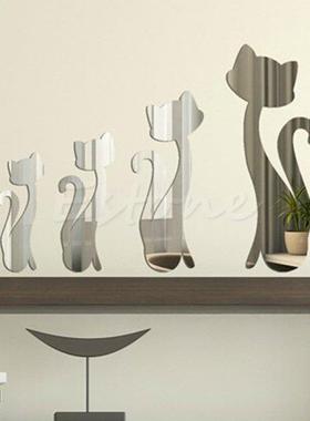 4 Pcs Cute Cats 3D Acrylc Mrror Wall Stckers Home Mural D