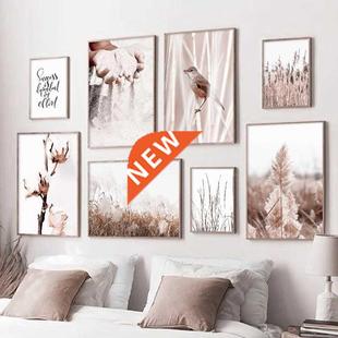 Dandelion Bird Reed Hand Painting Flower Canvas Nordic Sand