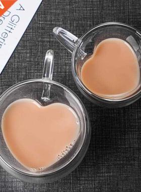 240ML Heart Love Shaped Glass Mug Couple Cups Double Wall Gl