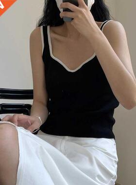 Summer women's casual solid color slim cisole knit top