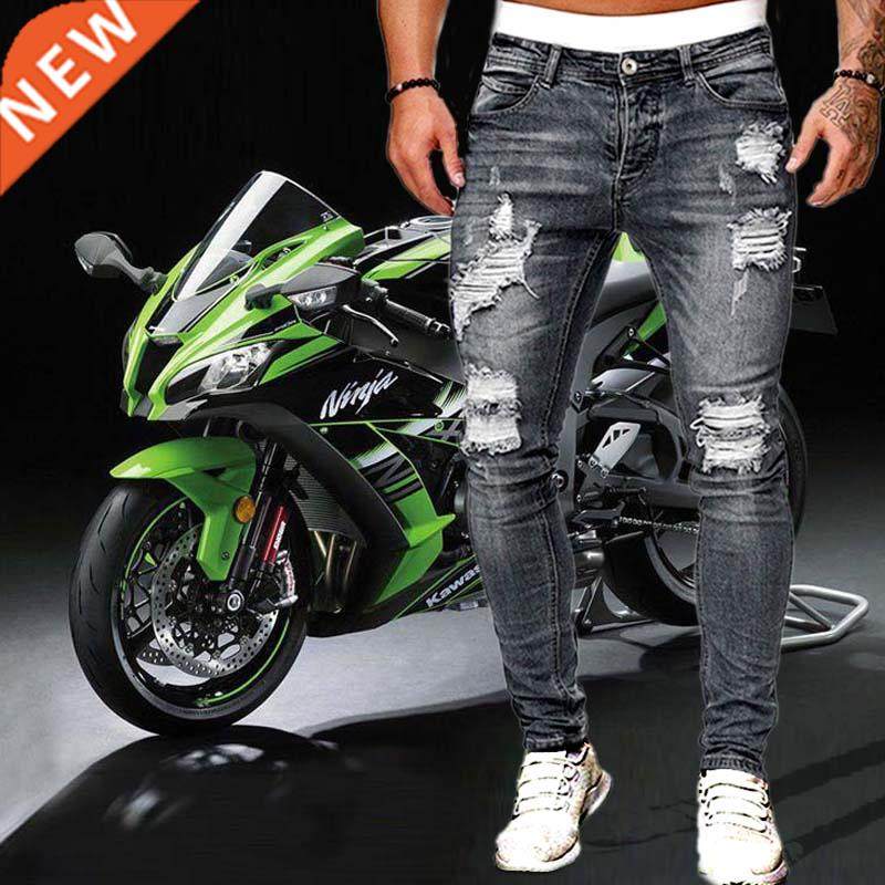 mens ripped skinny jeans blue slim fit hole pencil pants cas