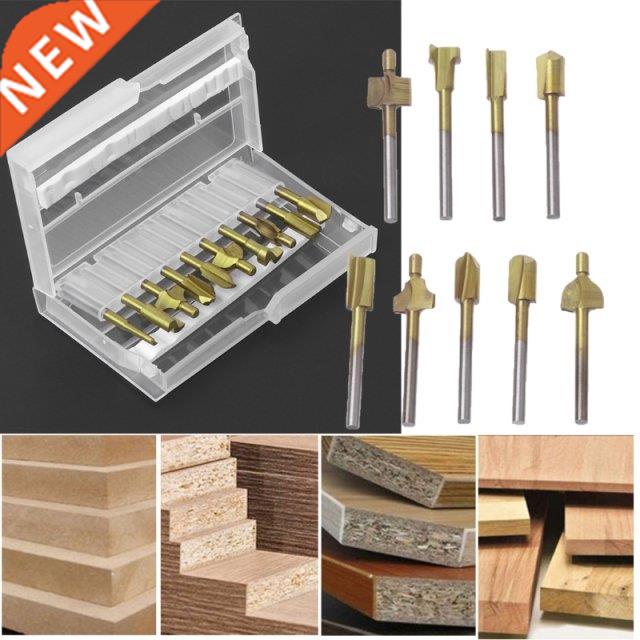10Pcs Titanium Router Wood Milling Cutter Bits Fits Rotary T