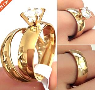 24pcs(12Sets) Gold Couple's Ring Wedding Band CZ Ring Lovers