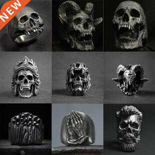 Gothic Punk Satanic Devil Skull Ring Vintage Steampunk Men's
