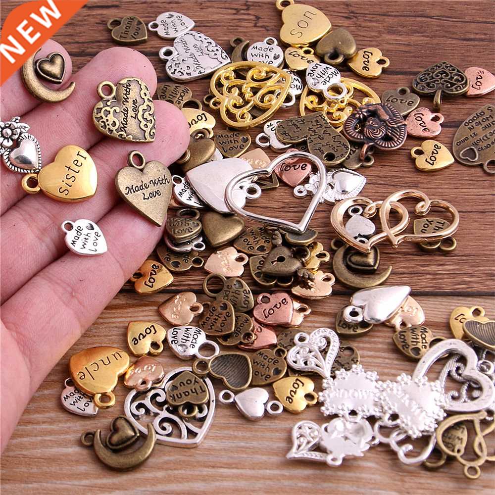 20pcs/lot Vintage Metal 6 cor Mixed Hearts Charms Retro lo