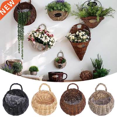 Wall Hanging Handmade Wicker Rattan Flower Basket Green Vine