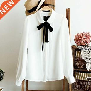 Bow Tie White Fashion Chiffon Elegant Blouses Collar Female
