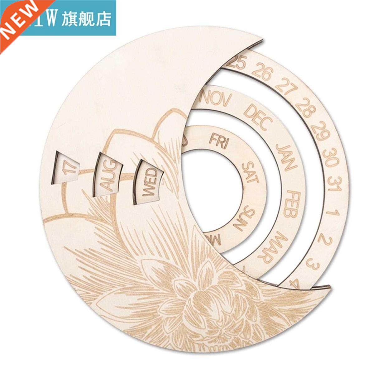 Perpetual Calendar Wooden Wall Hanging Floral Rotating Calen