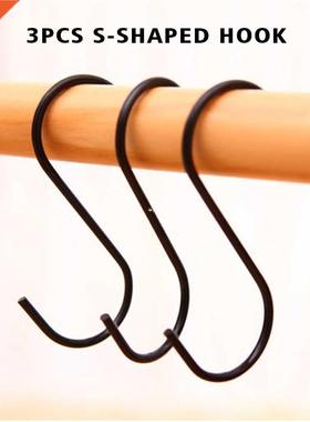 3pcs Black Hanging Hook Rustproof S Shaped Bedroom Stainless