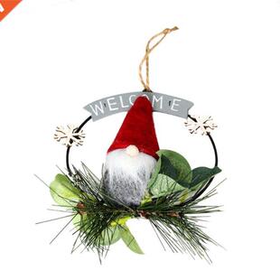 Christmas Wreath Gnome Doll Garland Wrought Iron Front Door