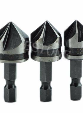 3pcs12mm 16mm 19mm 1/4 Hex Shank 5 Flutes Chamfer Bit Flute