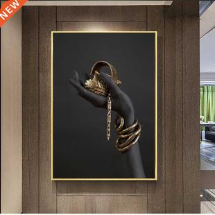 Black Woman's Hand With Gold Jewelry Wall Art Canvas Paintin