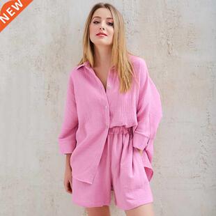 HiLoc Casual Sleepwear Cotton Pajamas For Women Sets Suit Tu