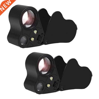 2 Pack Foldable Jewelry Loupe,30X 60X Lighted Illuminated Je