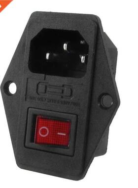 Black Housing AC 250V 15A 3 P C14 Power Socket w Rocker Swit