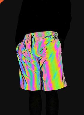 Dropshipping Corful Reflective Shorts Men Jogging Hip Hop