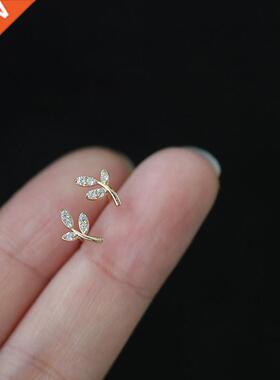 925 Sterling Silver French Simple Pavé Crystal Leaf e