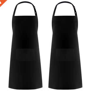 2 Pack Polyester Adjustable Bib Apron With 2 Pockets Cooking