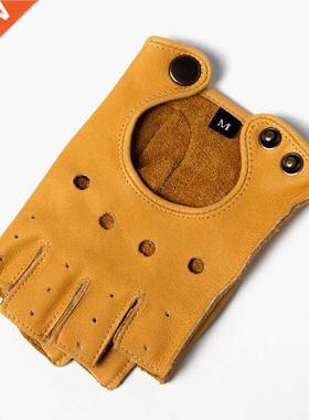 Winter Real Leather Fingerless Gloves for Men Black Half-Fin