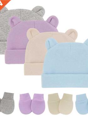 Newborn Baby Cotton Beanies Hospital Hat and Mittens Set Sol