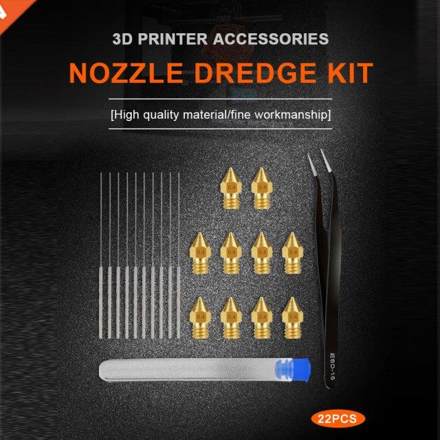 22pcs MK8 Brass Nozzles Stainless Steel Cleaning Needle Acce