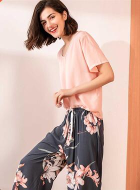 Summer Pajamas Set Women Comfortable Cotton Viscose Contrast