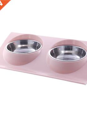 Cute Pet Double Bowls Food Water Feeder Stainless Steel Cat