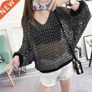 Hollow Slee Korean Long neck Tops Women Style Loose Casual