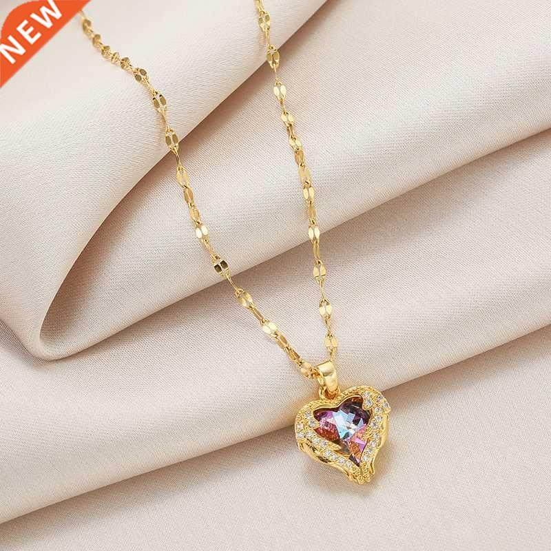 luxury zircon crystal heart of ocean pendant stainless steel