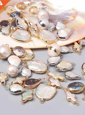 3pcs Natural Freshwater Pearls Connector Pendants Doule Hol