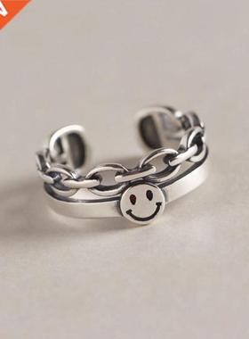 Vintage Double Layer Chain Smiley Opening Resizable Finger R