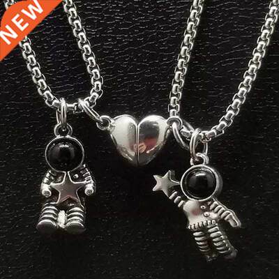 Astronaut Pendant Magnetic Heart Attracted Couple Necklaces