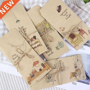 50pcs Vintage Kraft Paper Bags Retro Paper Envelopes With H