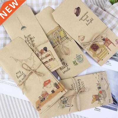 50pcs Vintage Kraft Paper Bags Retro Paper Envelopes With H