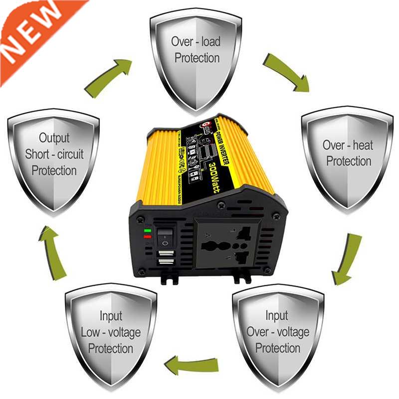 300W D12V to 220V/110V Yellow LED Car Power Inverter Convert