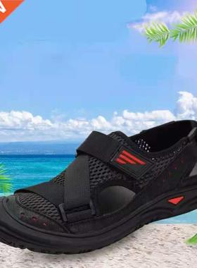 Summer New Men's Handmade Mesh Sandals Black Beach Sandals
