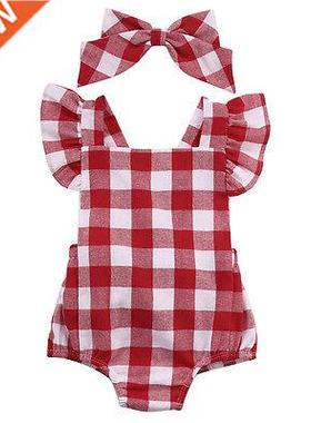 Citgeett Summer Newborn Infant Kids Baby Girl Red Plaid Romp