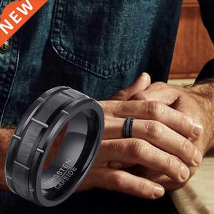 WEDDING BAND CARBIDE LINK MEN TUNGSTEN PATTERN BLA UNIQUE