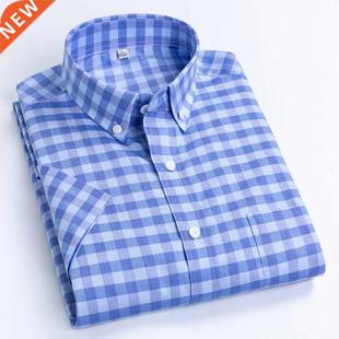 Summer Men's Checkered Short Sleeve Shirts 100% Cotton Soft