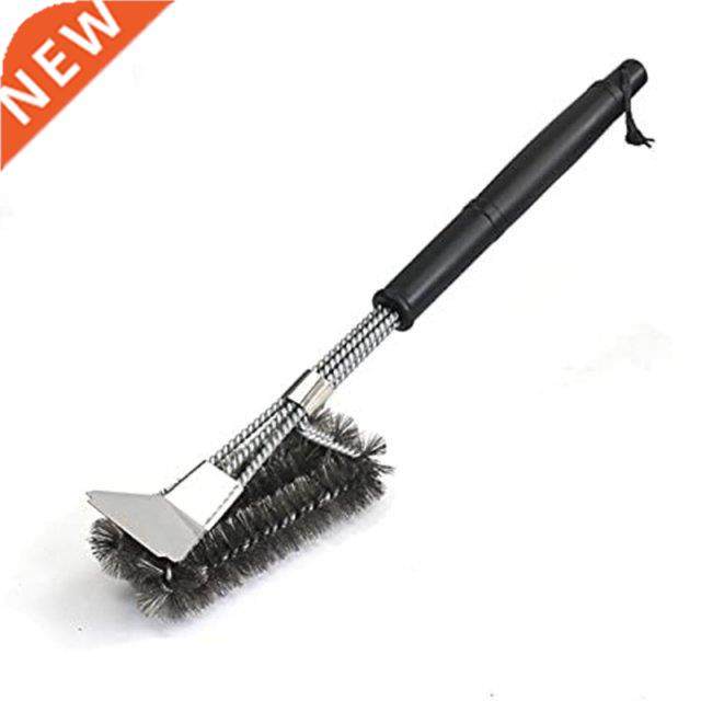 3 In 1 Grill Brush with Scraper Stainless Steel Wire Bristle