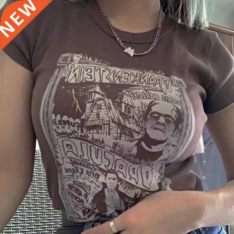 Vintage Grunge Graphic Aesthetic Women Crop ops Punk Harajuk