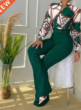 Autumn rend Casual Leaf Print Buttoned Shirt & High Wais