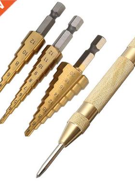 3pcs Hex HSS Step CoTitanium Drill Bits Hole Cutter + Automa