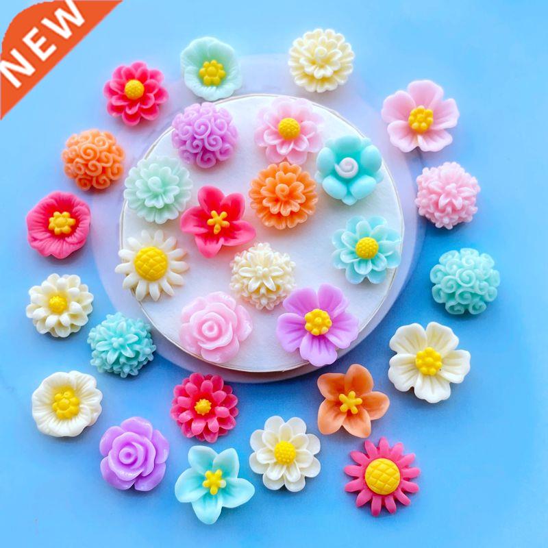 30Pcs Kawaii Cute Mixed Flowers Flat back Resin Cabochons Sc