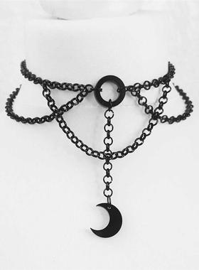 Moon Gothic Chains O Ring Choker gothic choker, moon necklac